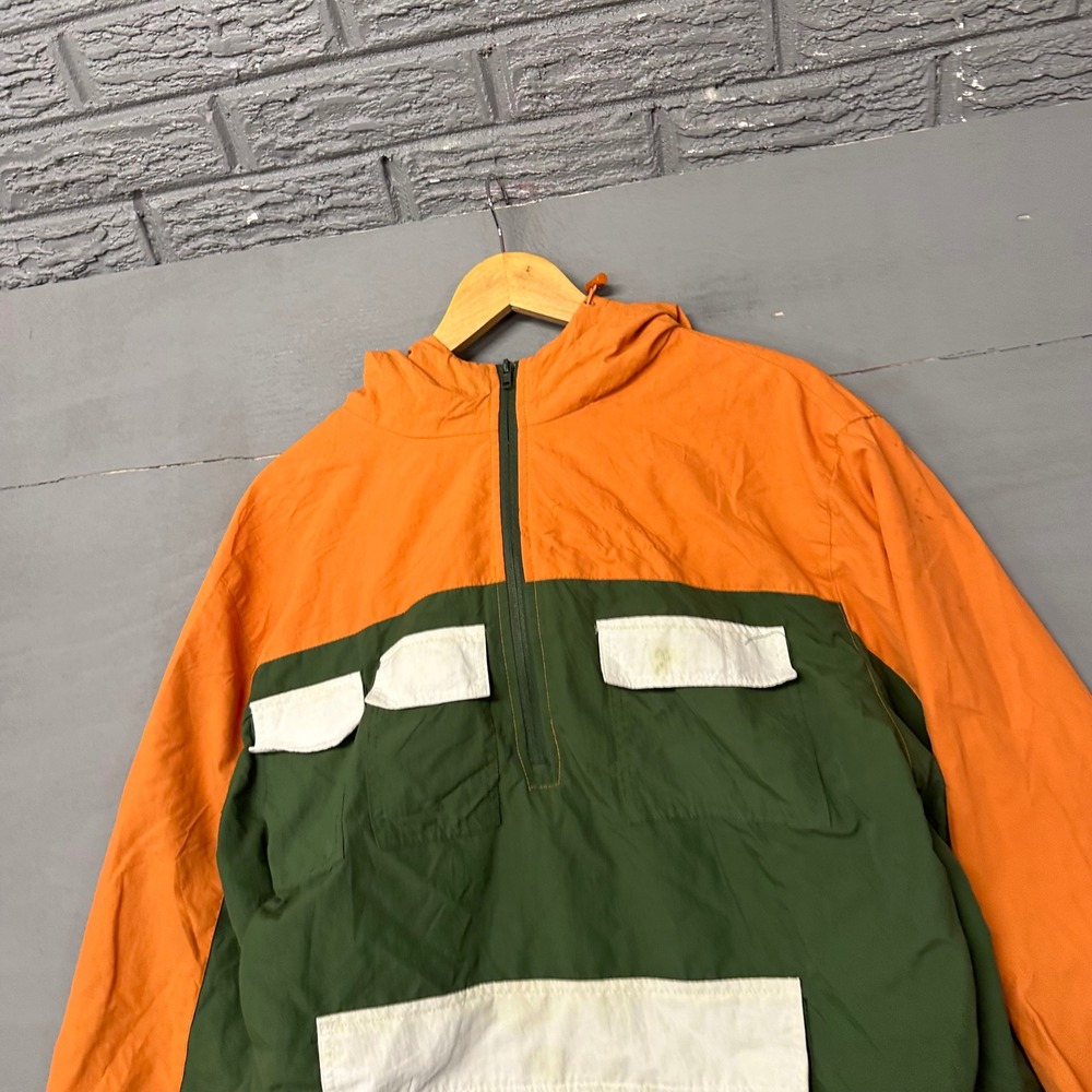 Bleecker &‎ Mercer Mens Colorblock Anorak Half Zip Windbreaker Jacket Orange G